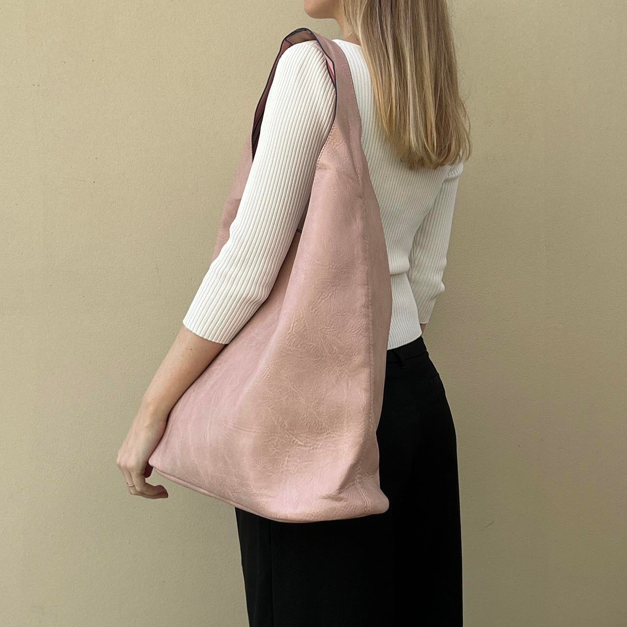 Dusty Pink faux leather slouch bag