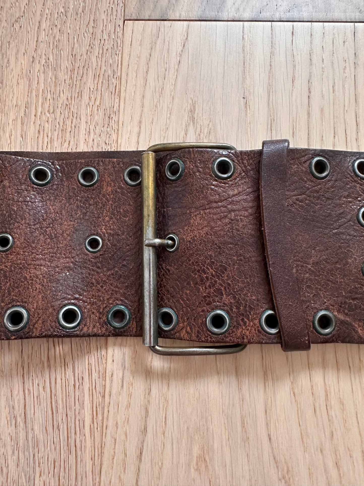SALE brown leather grommet belt