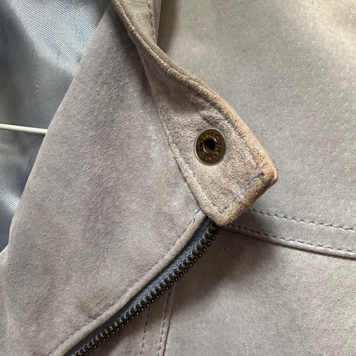 Vintage 00s baby blue suede biker jacket