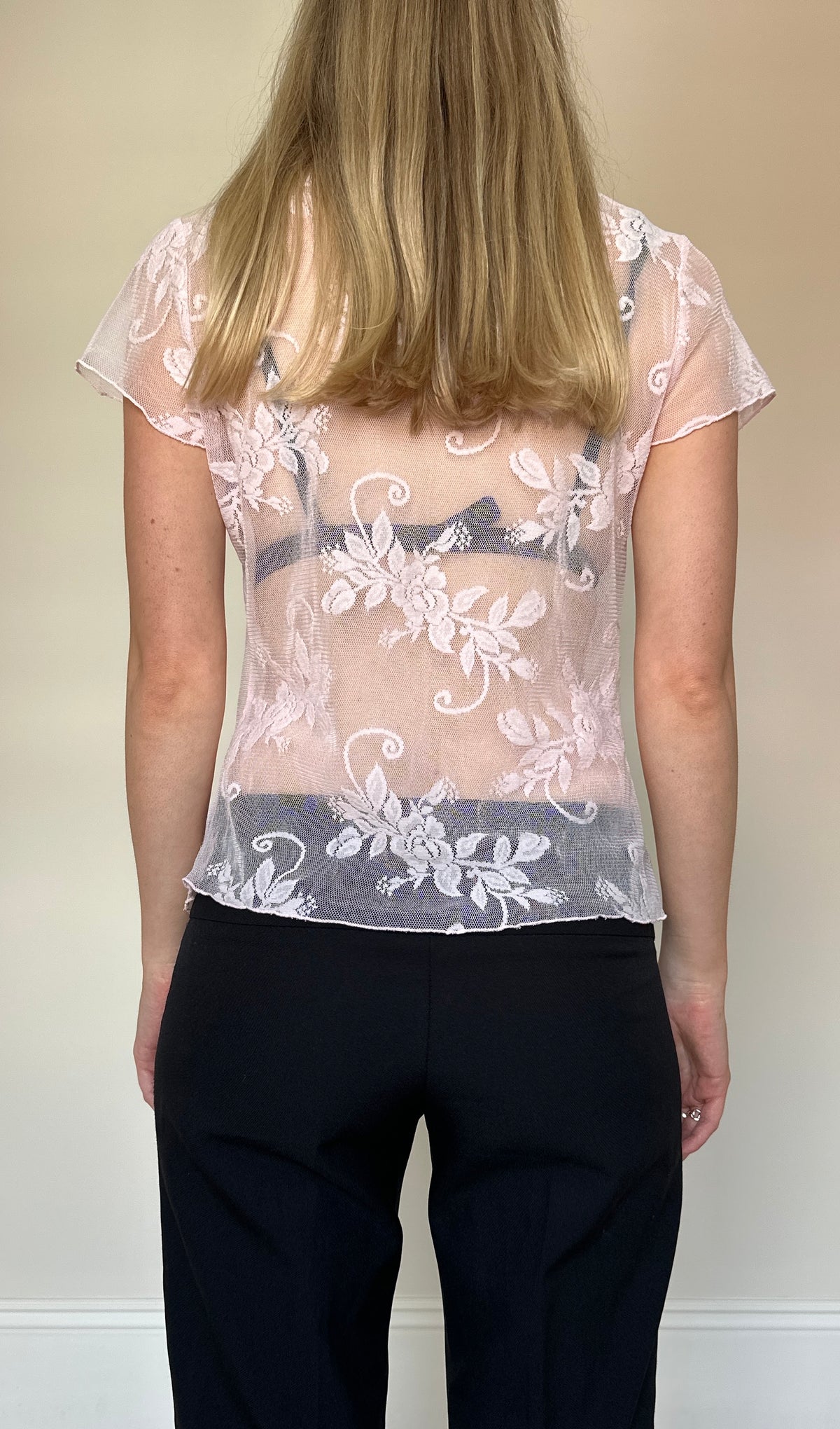 Vintage baby pink lace blouse