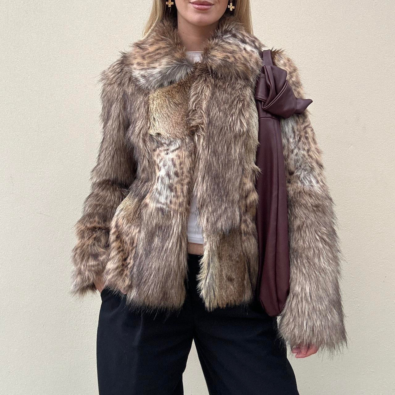 Vintage 00s faux fur patchwork jacket