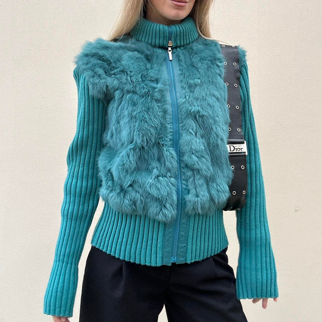 Vintage 00s fluffy turquoise jumper jacket