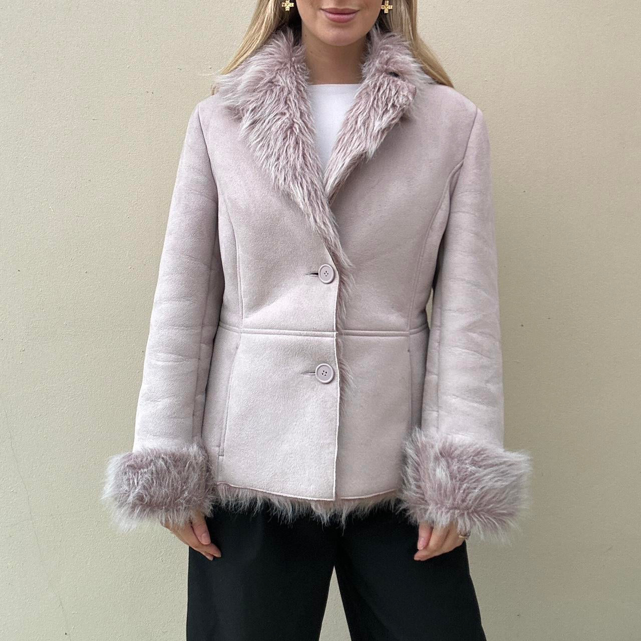 Vintage faux suede & faux fur lilac jacket