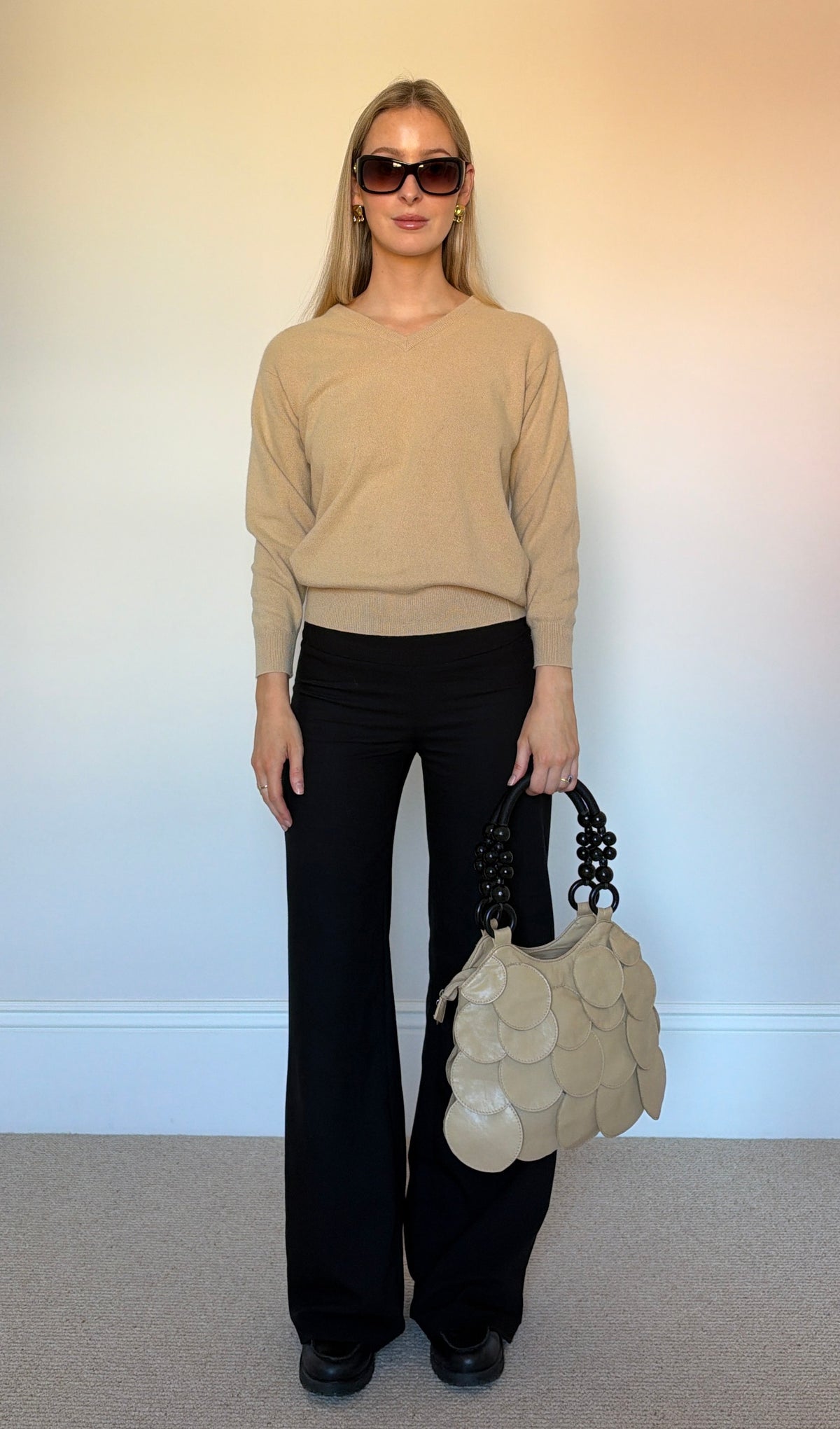 Vintage camel v-neck jumper
