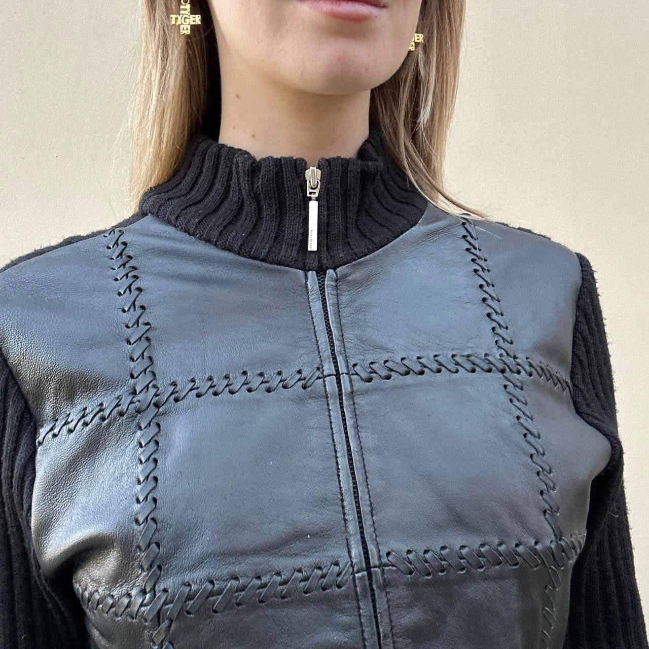Vintage 00s leather & knit jumper jacket