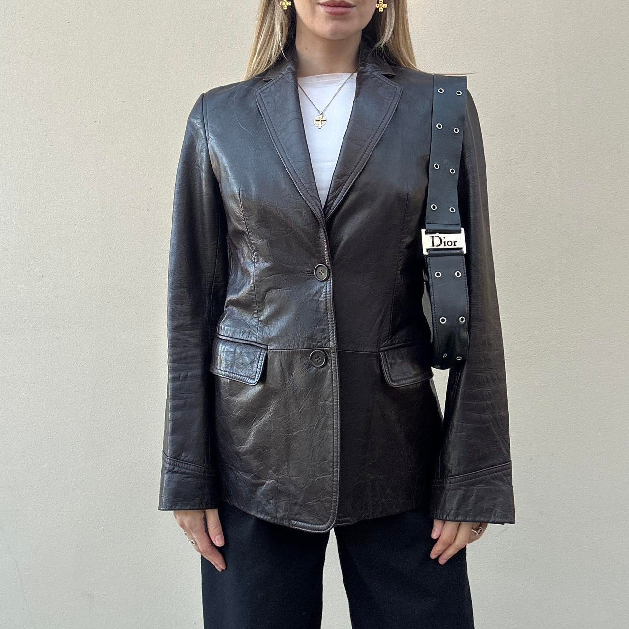 Vintage 90s brown leather blazer
