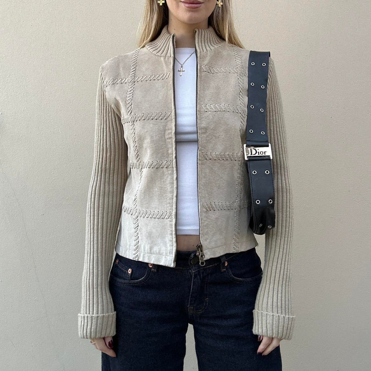 Vintage 00s suede & knit jumper jacket