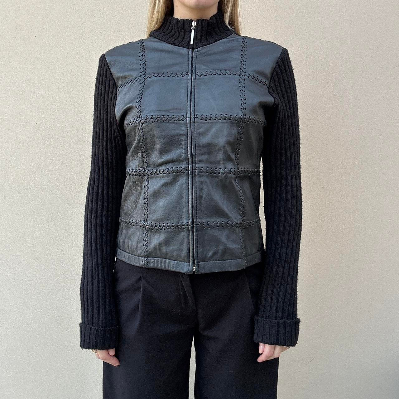 Vintage 00s leather & knit jumper jacket