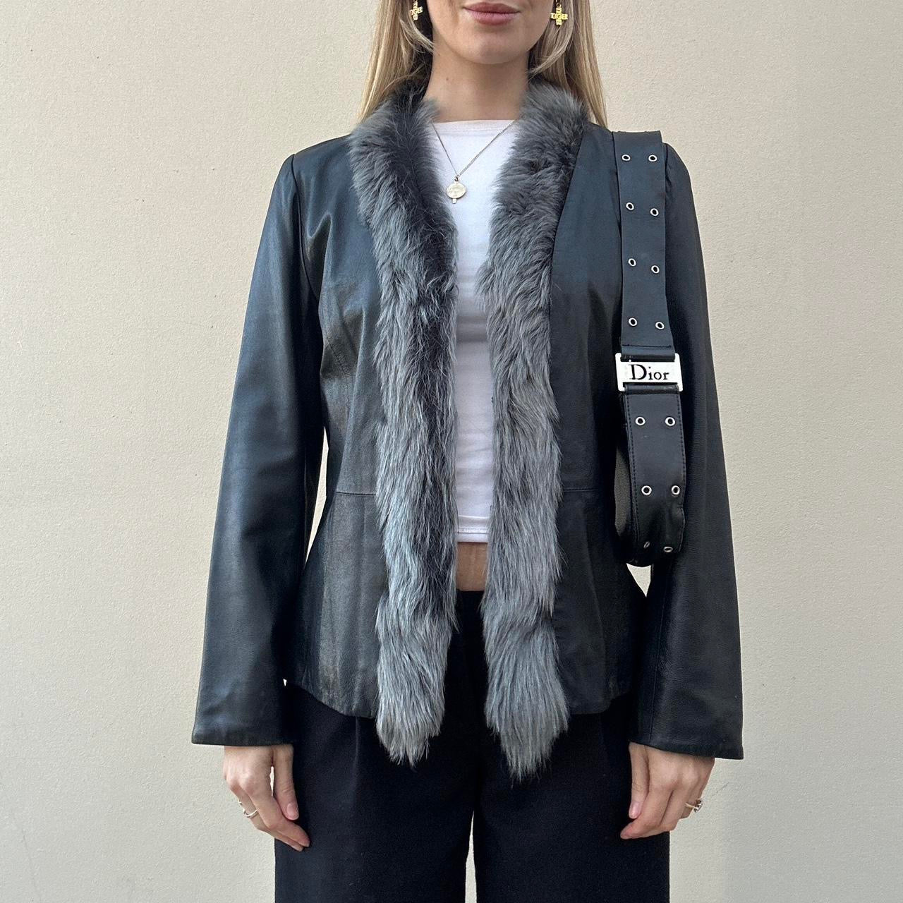 Vintage 90s leather & fur jacket