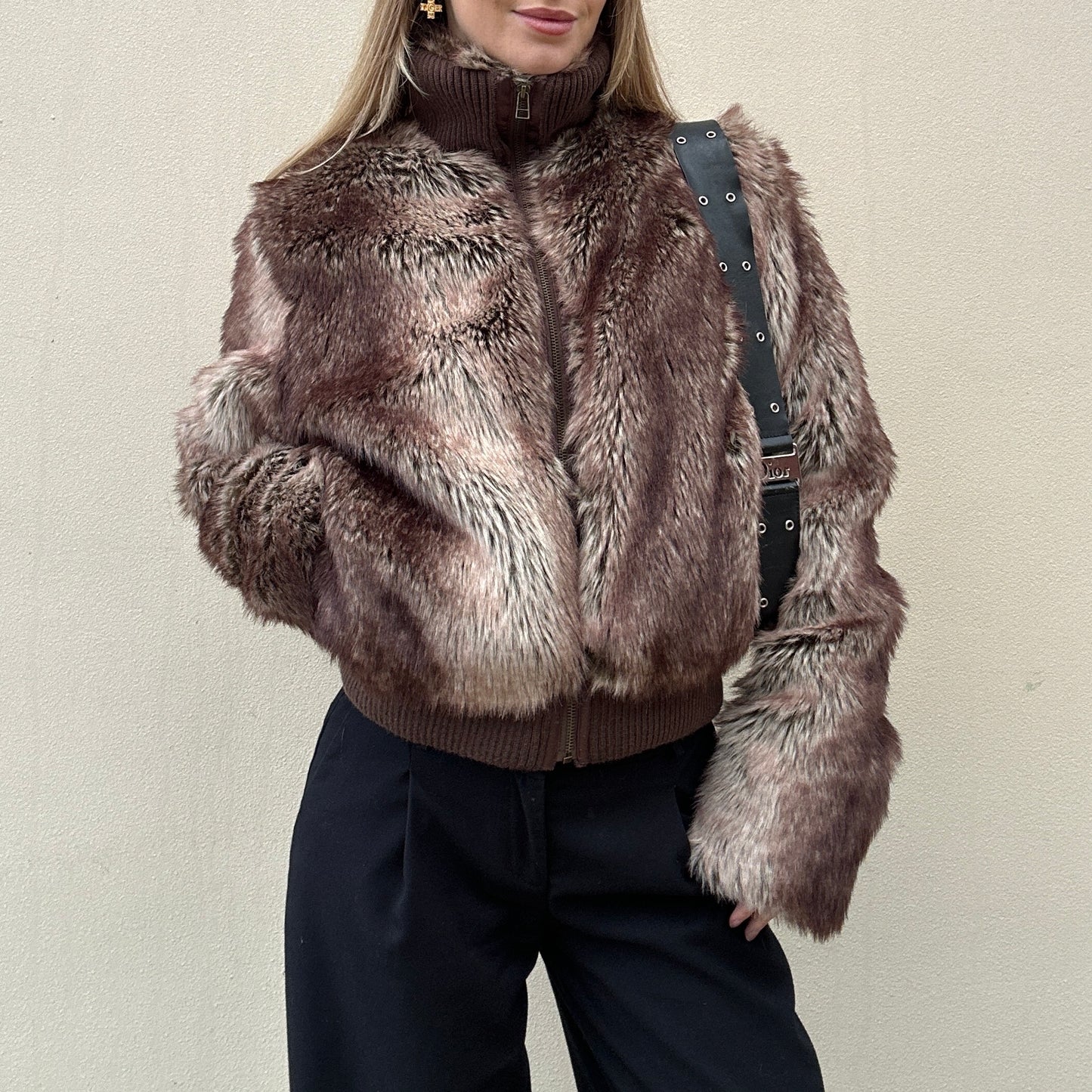 Vintage 00s fur bomber coat