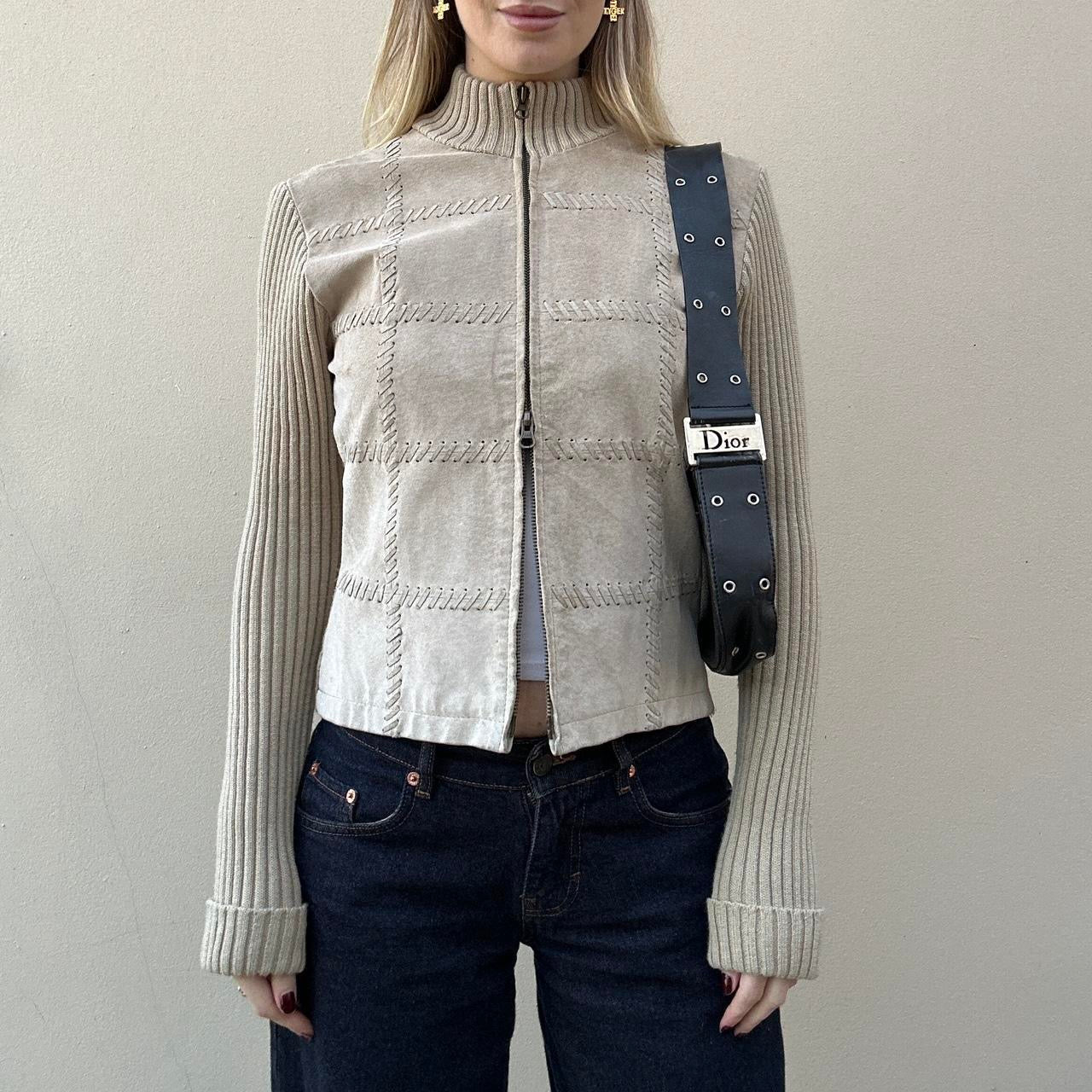 Vintage 00s suede & knit jumper jacket