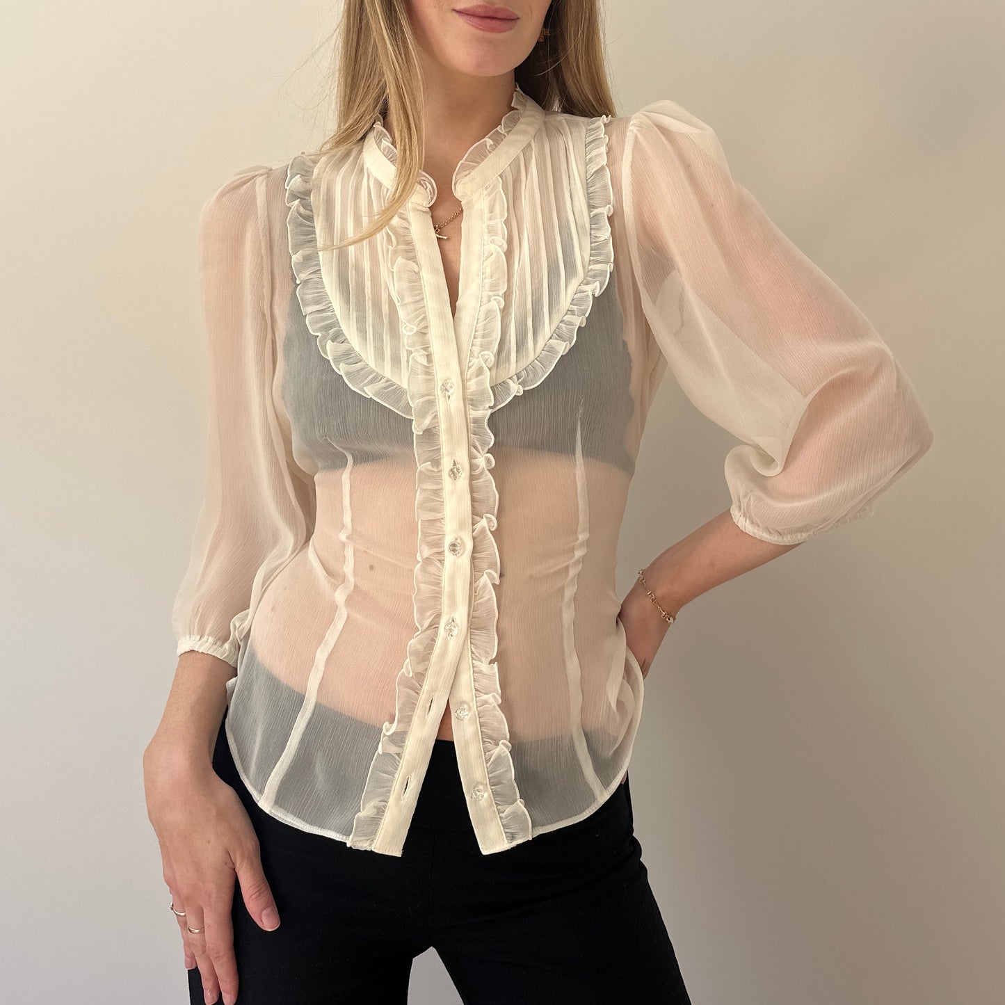 Vintage sheer frill blouse