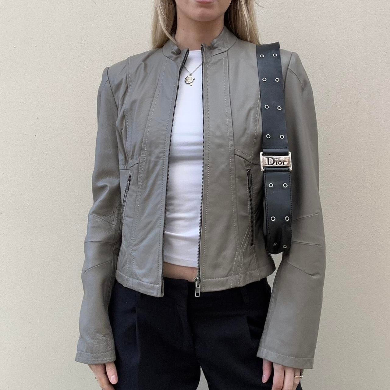 Vintage 00s sage green leather jacket