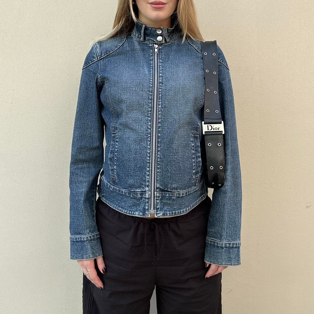 Vintage denim zip biker jacket