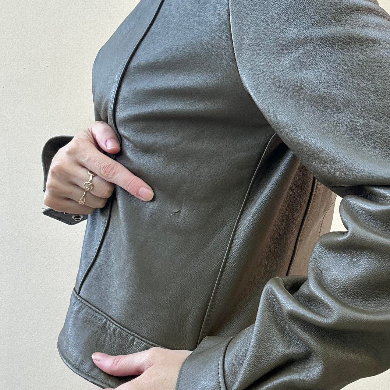 Vintage khaki leather biker jacket