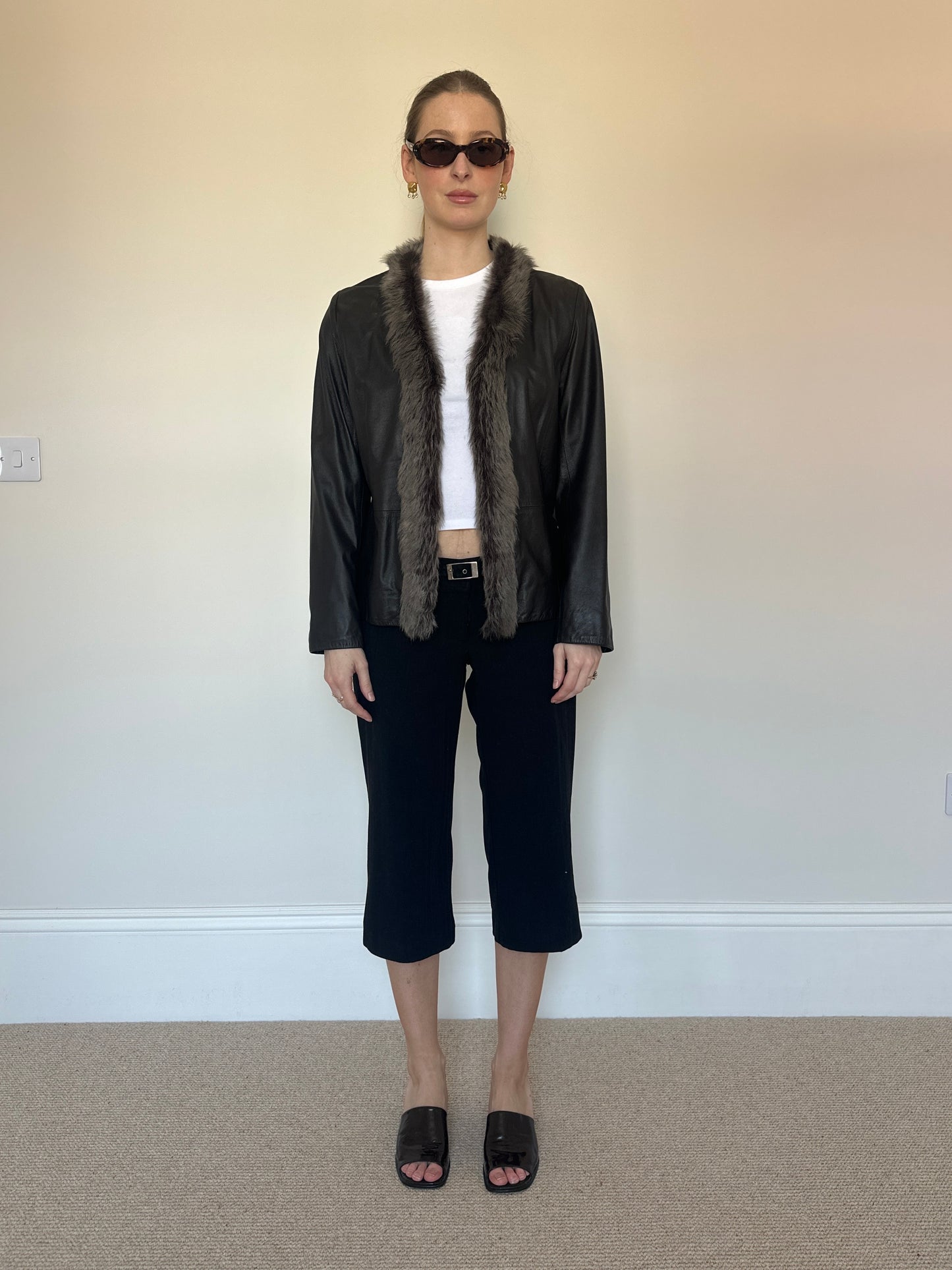 Vintage real leather fur jacket
