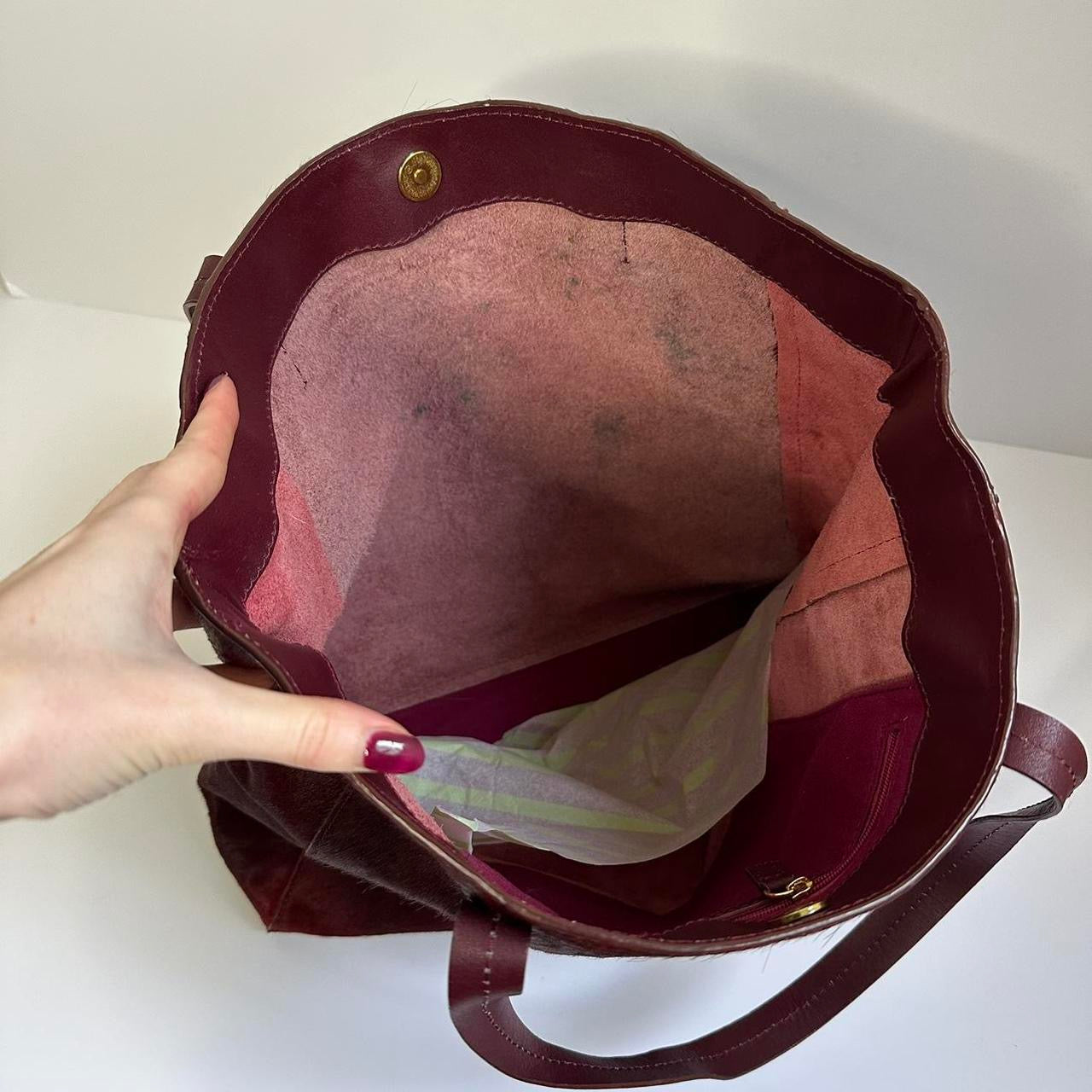 Vintage burgundy pony hair handbag