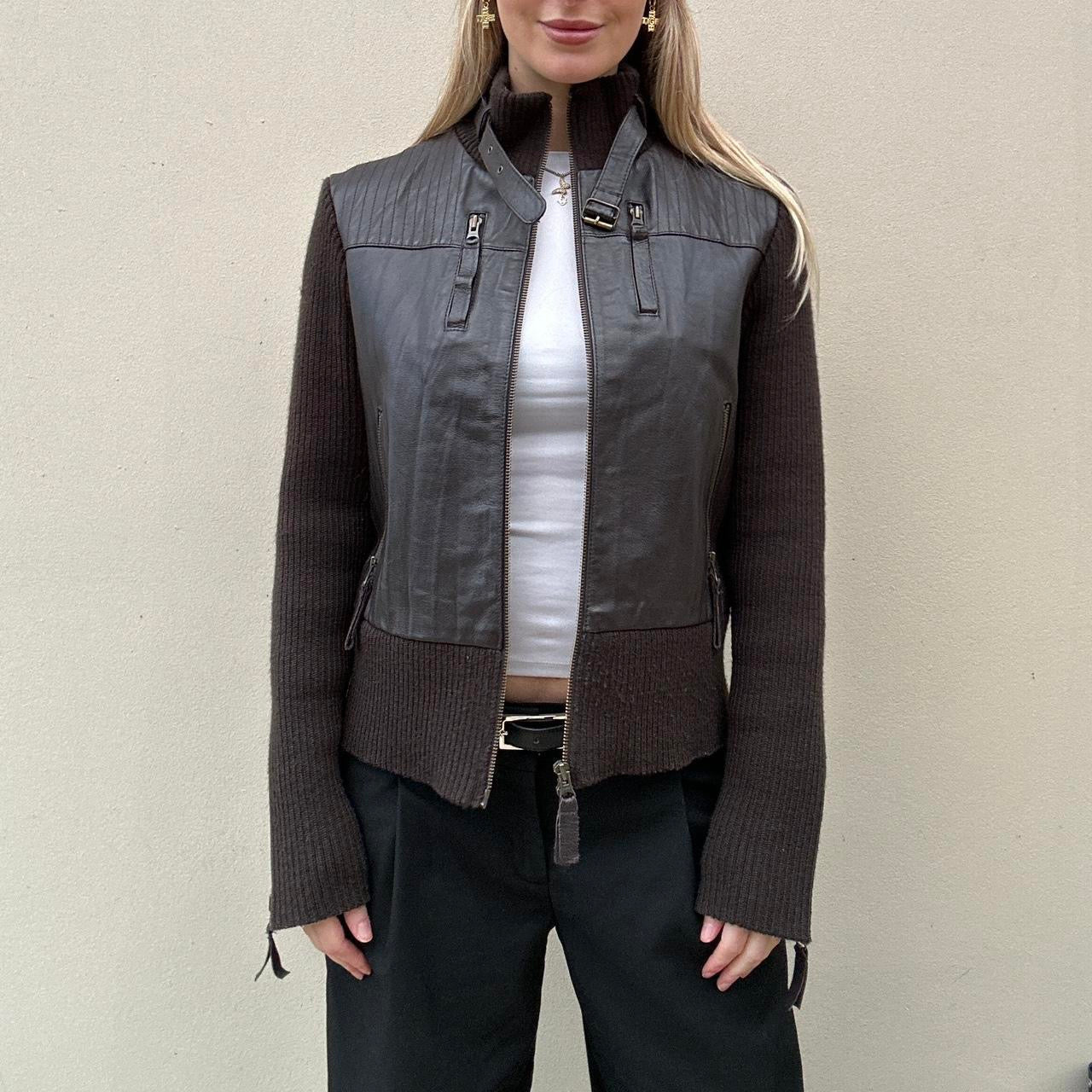 Vintage leather & knit jumper jacket