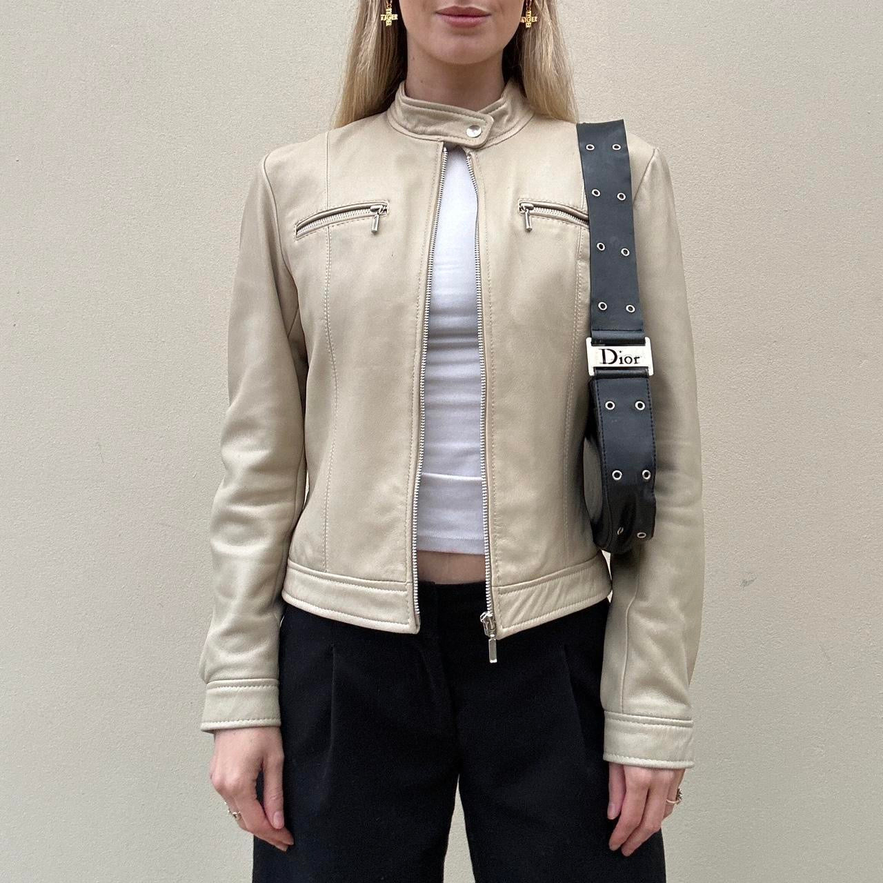 Vintage 00s cream leather biker jacket