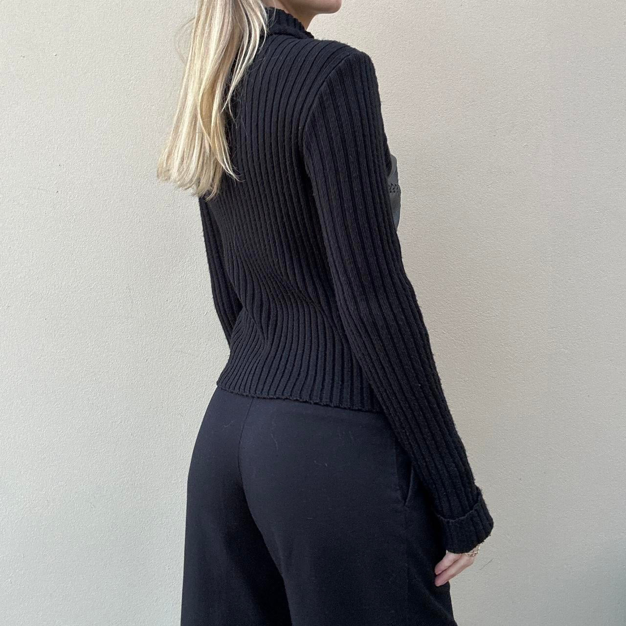 Vintage 00s leather & knit jumper jacket