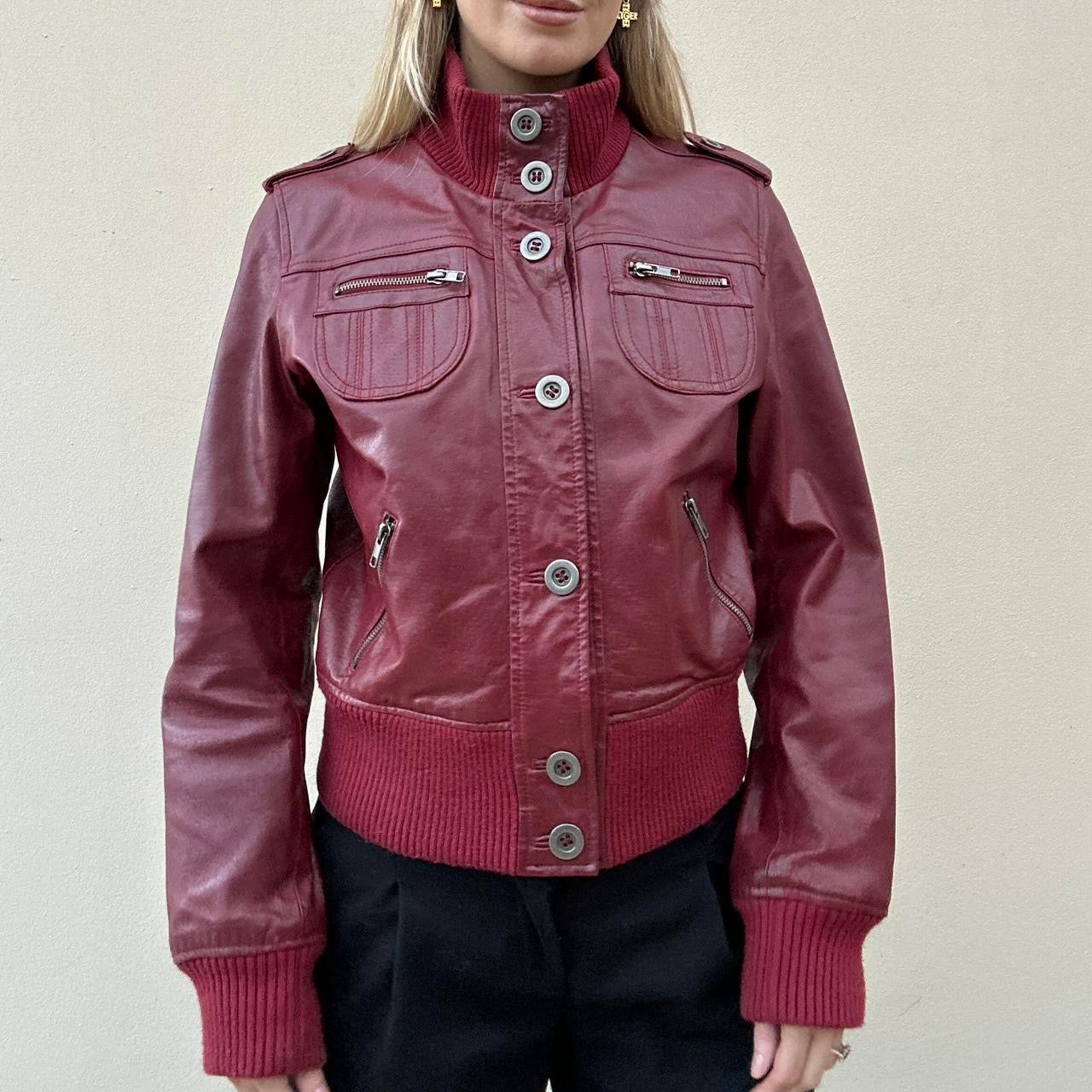 Vintage 00s burgundy leather bomber jacket