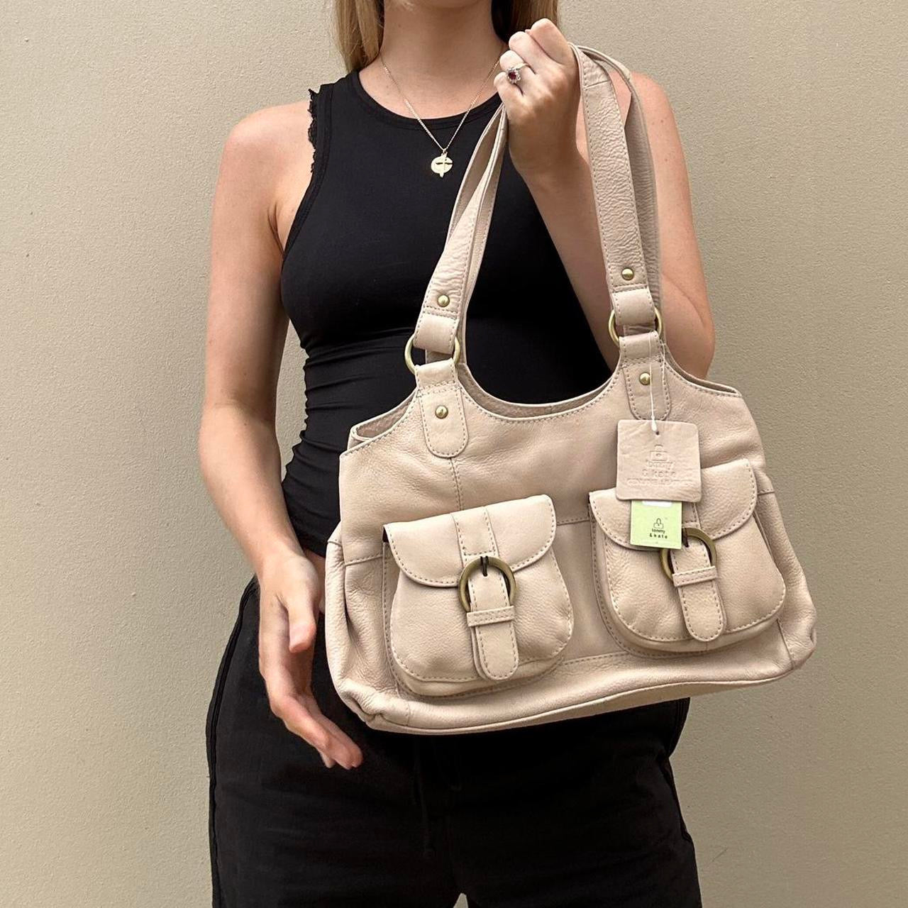 Cream leather shoulder bag