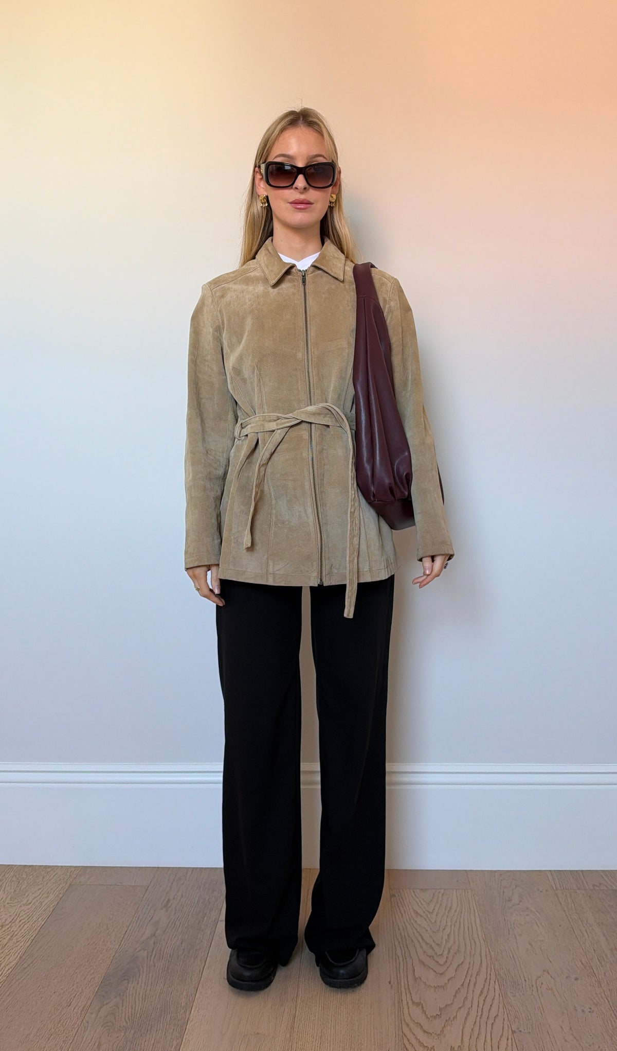Vintage camel suede belted jacket