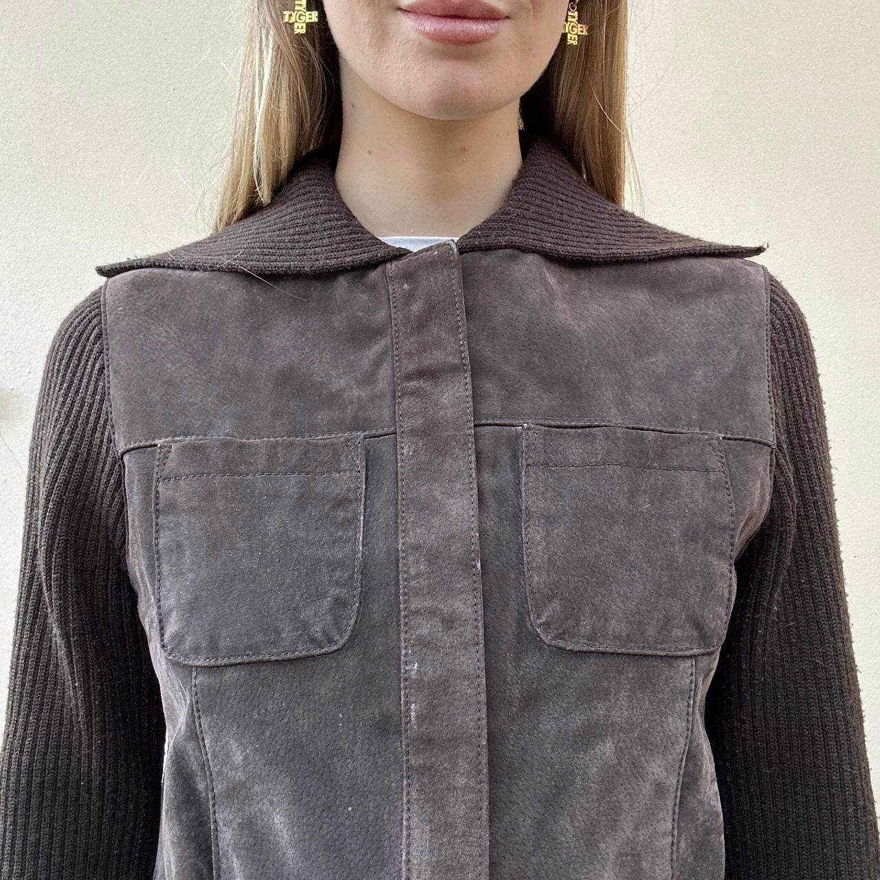 Vintage 00s brown suede & knit jumper jacket