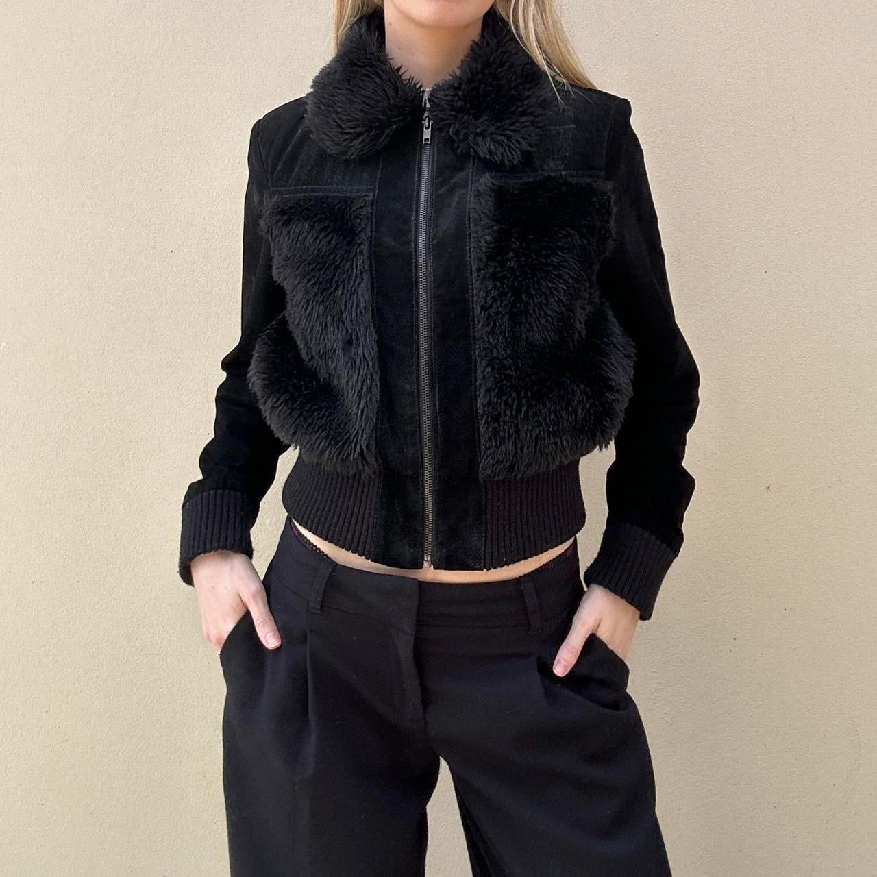 Vintage 00s suede & faux fur bomber jacket