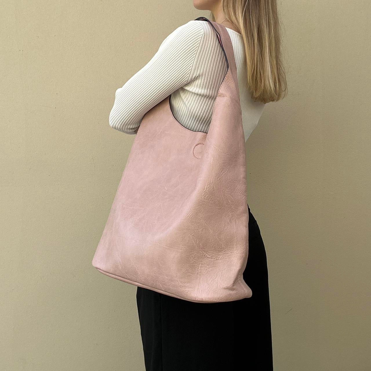Dusty Pink faux leather slouch bag