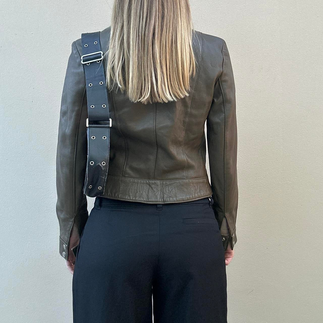 Vintage khaki leather biker jacket