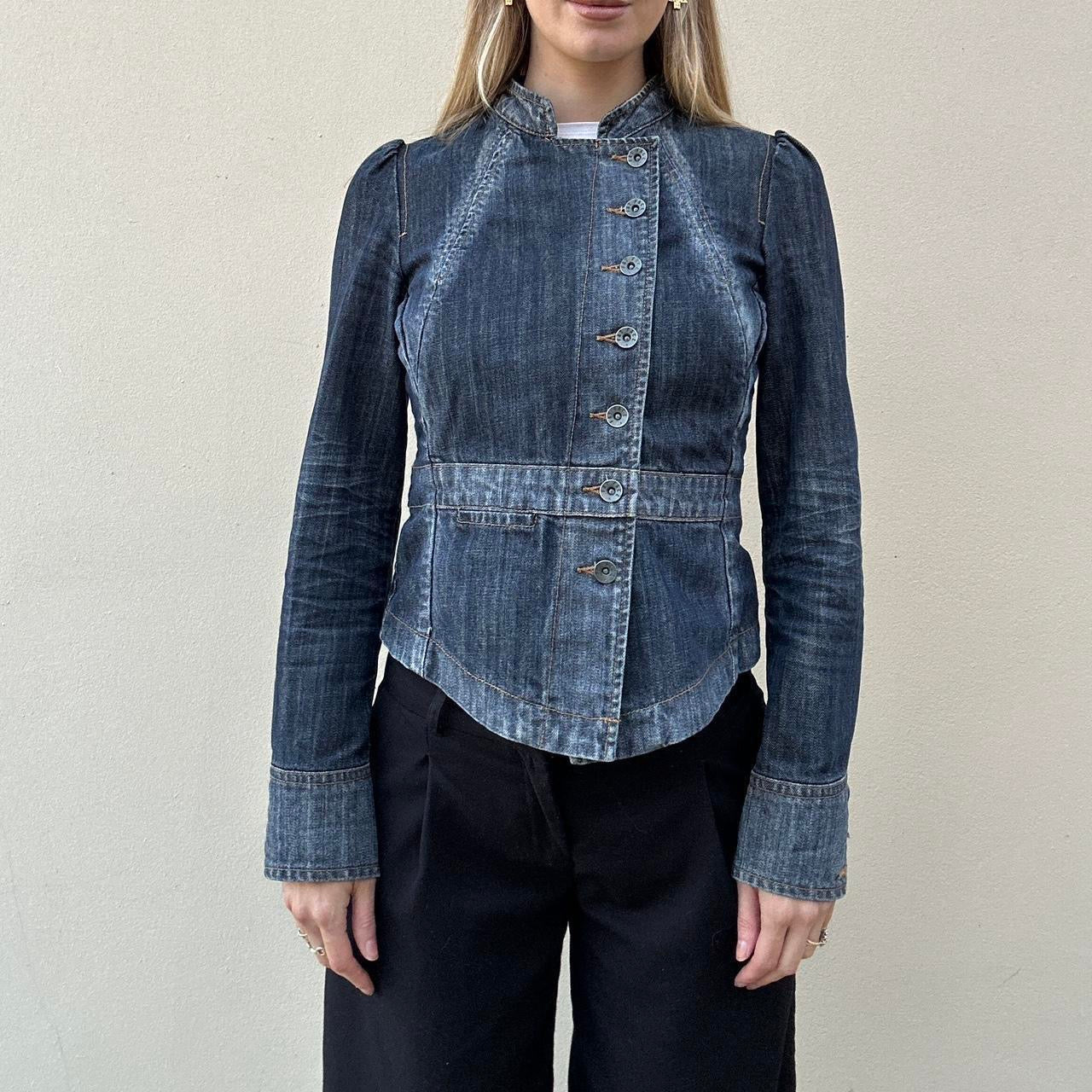 Vintage 00s denim asymmetric button jacket