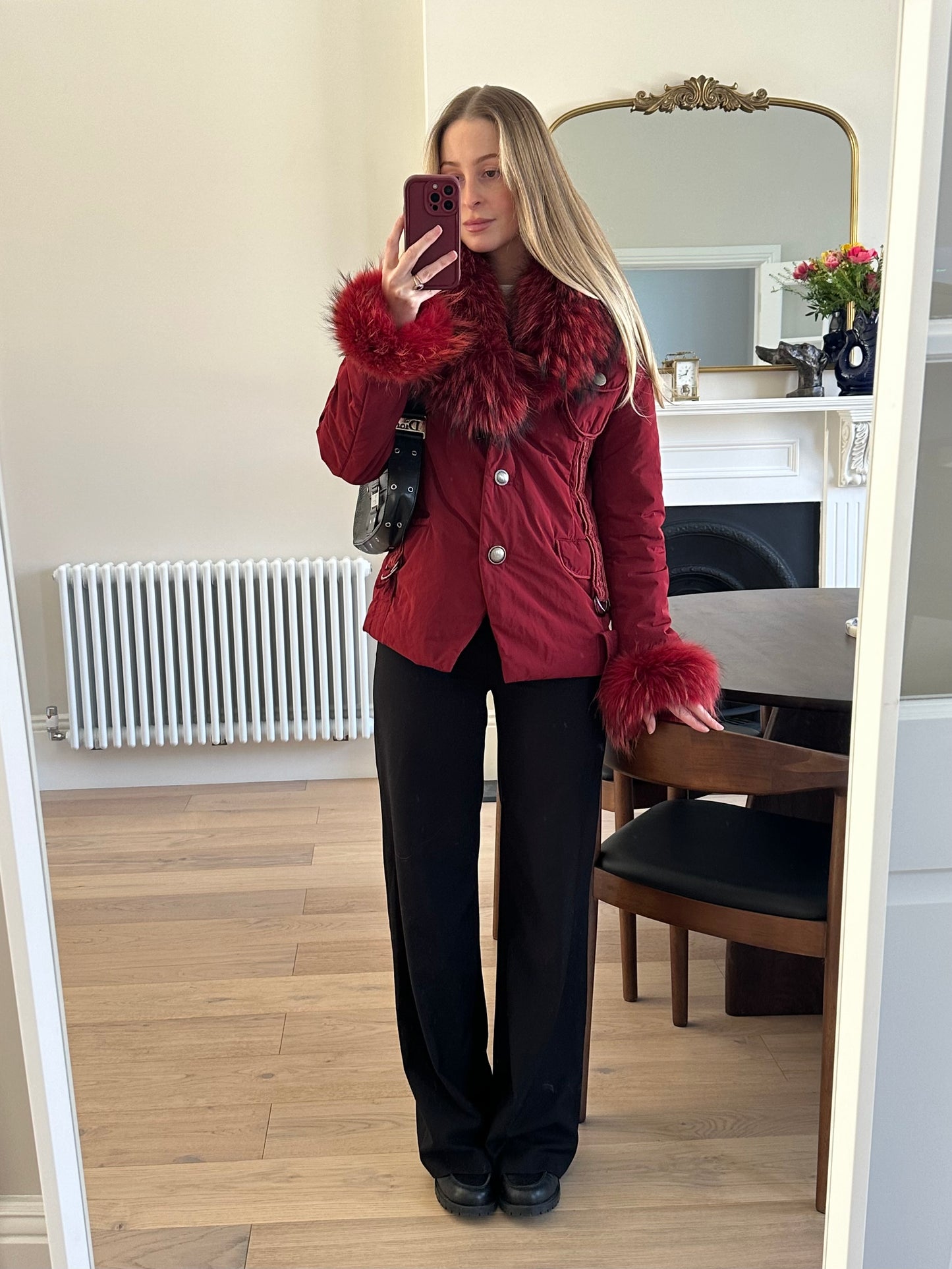 Vintage burgundy fur puffer coat