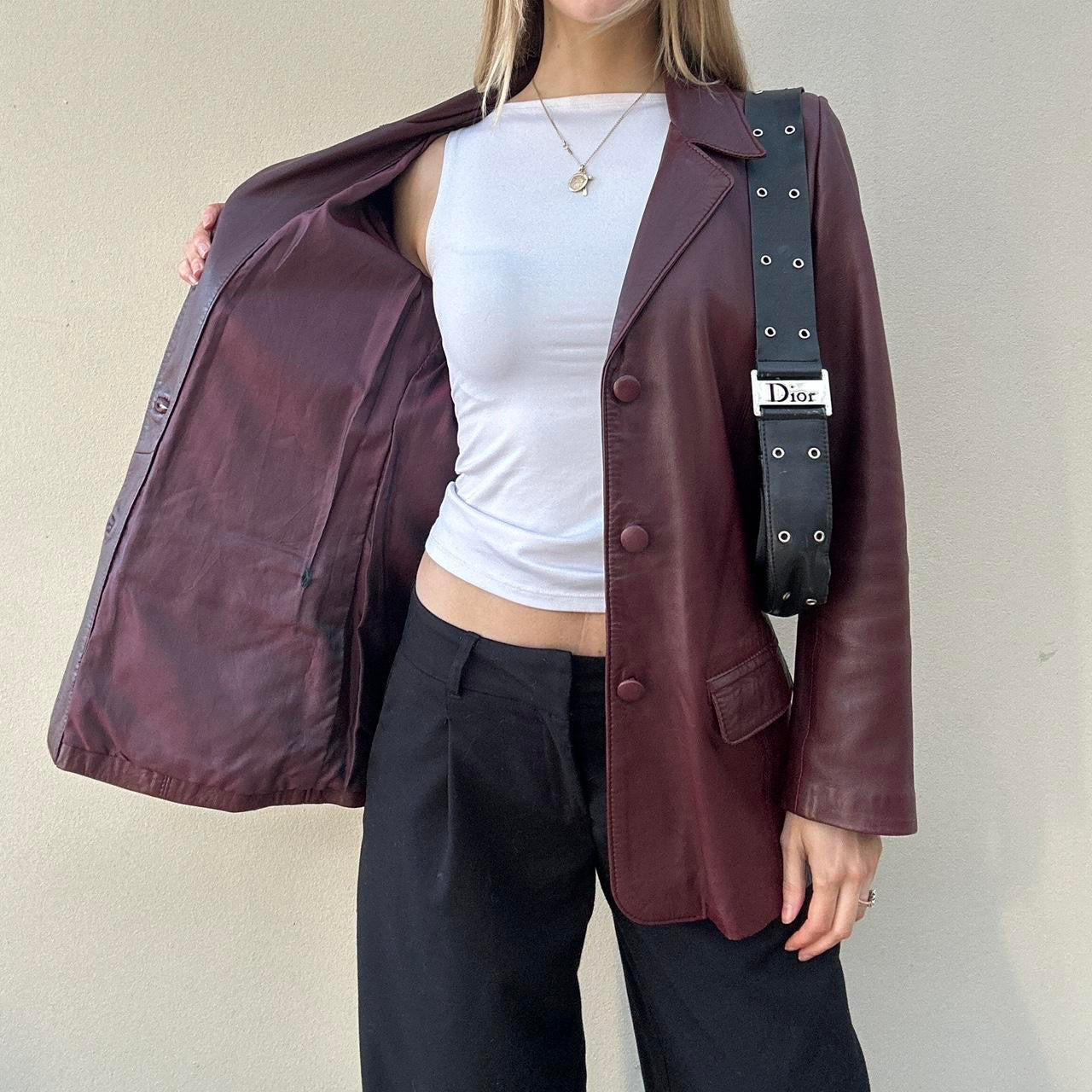 Vintage burgundy leather blazer
