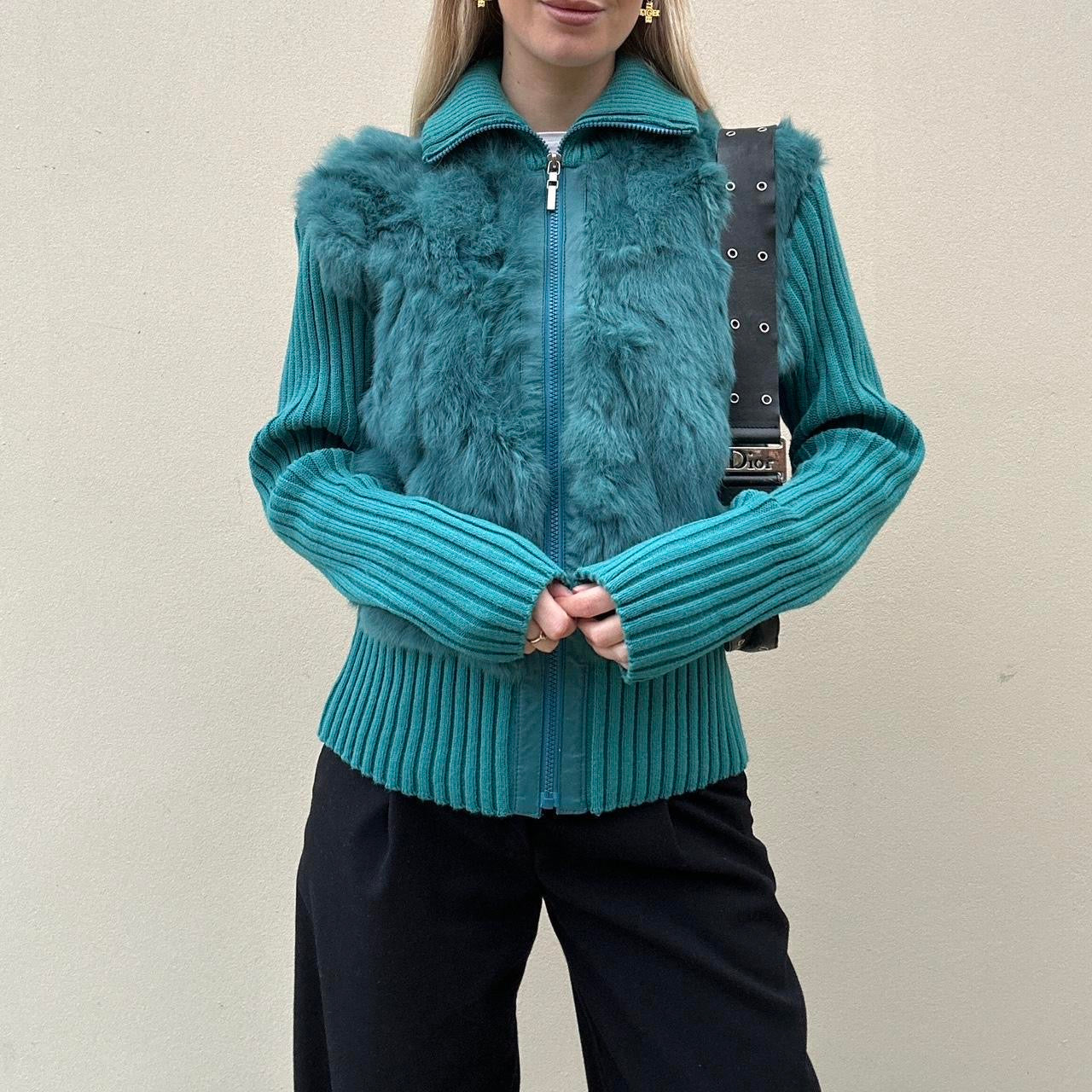 Vintage 00s fluffy turquoise jumper jacket