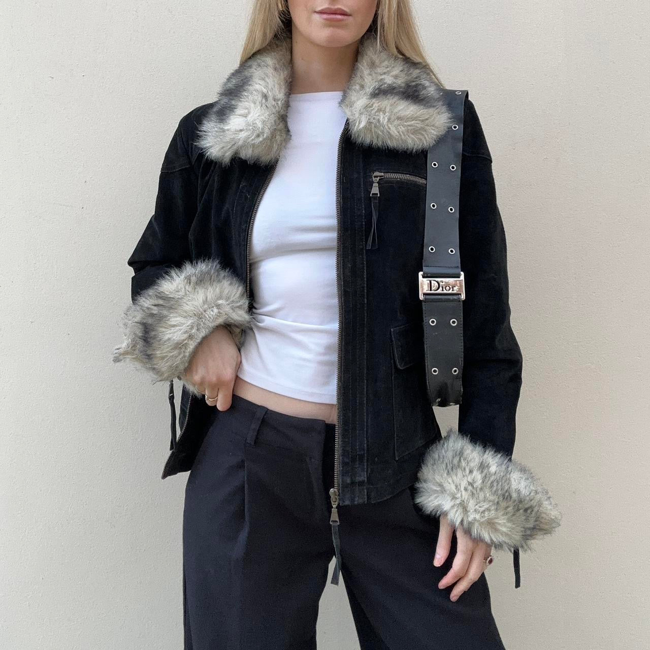 Vintage suede & fur trim jacket