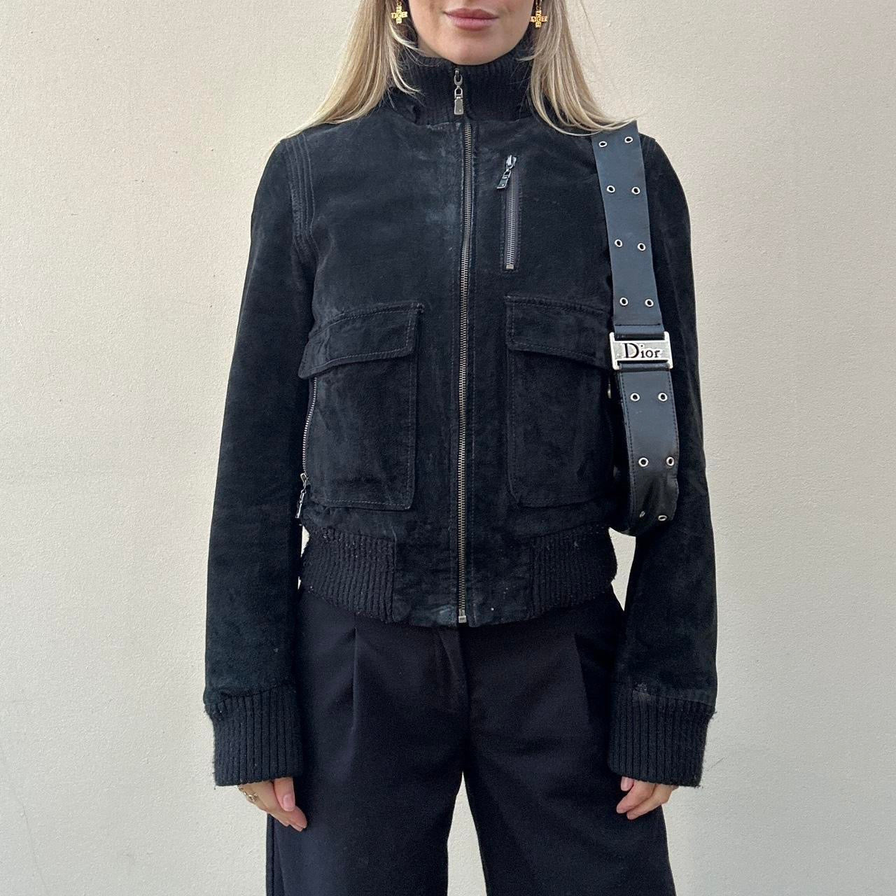 Vintage 00s black suede bomber jacket