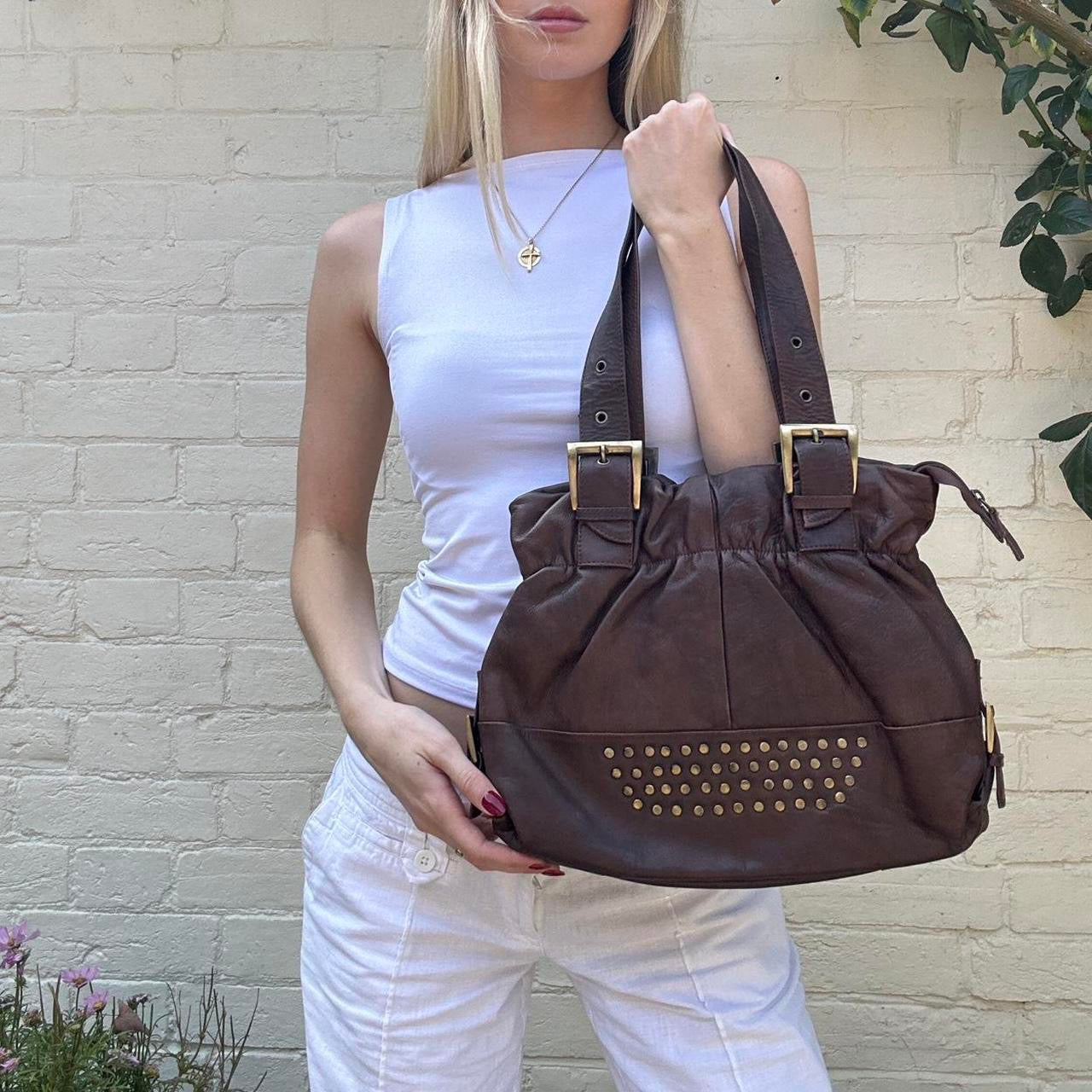 Vintage brown leather stud bag