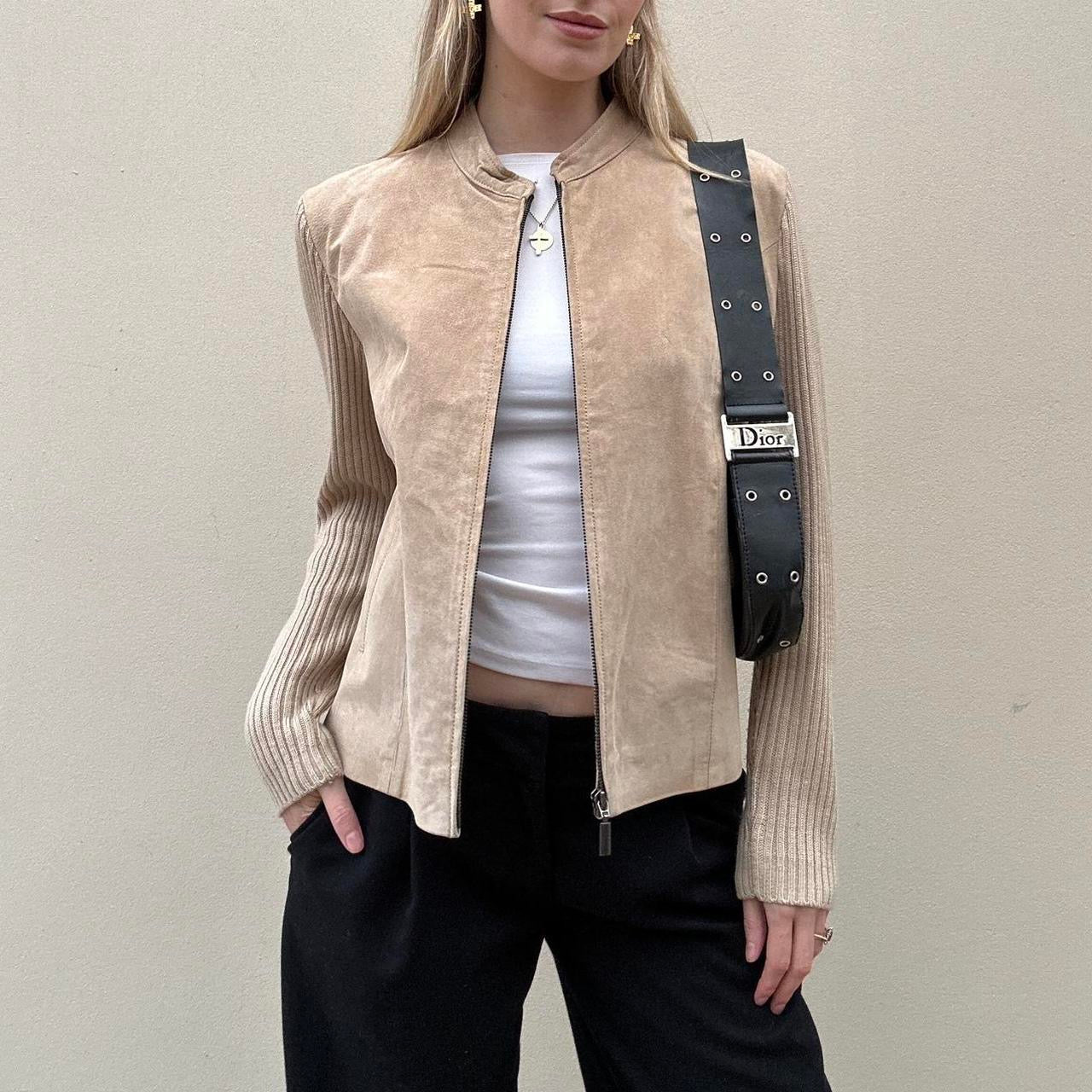 Vintage 00s suede & knit jumper jacket