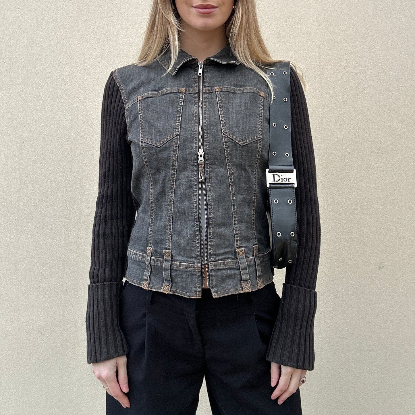 Vintage denim & knit jumper jacket