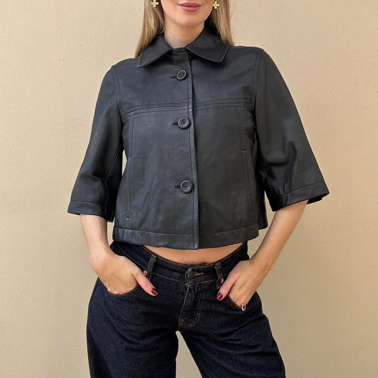 Vintage 00s leather pea coat