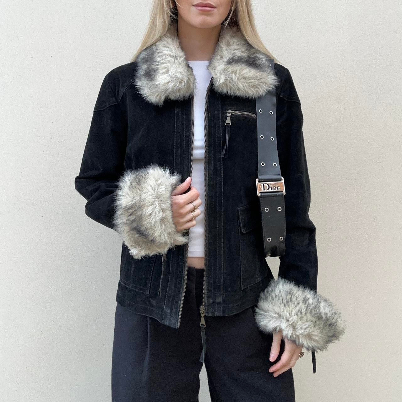 Vintage suede & fur trim jacket