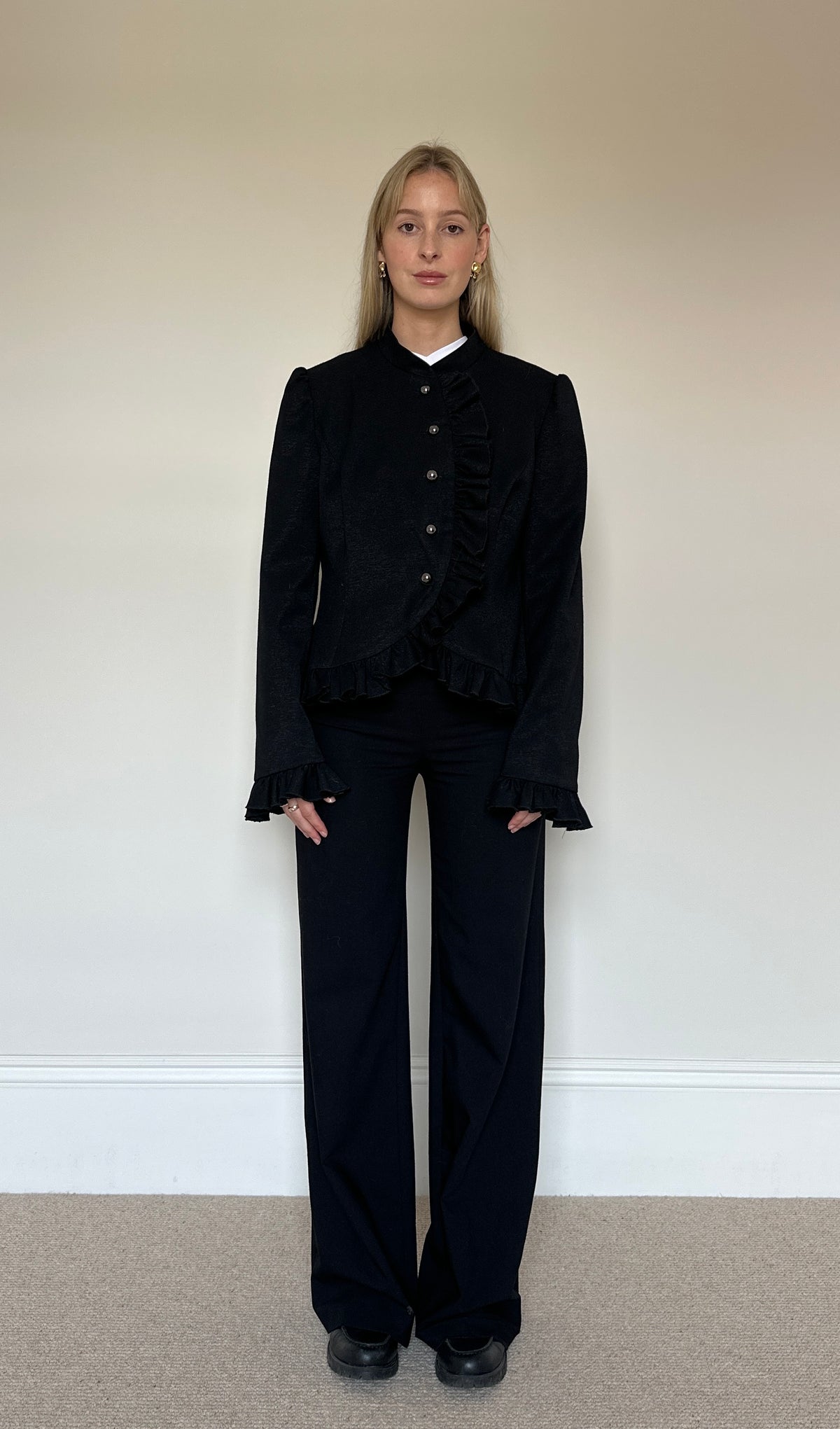 Vintage ruffle asymmetric jacket
