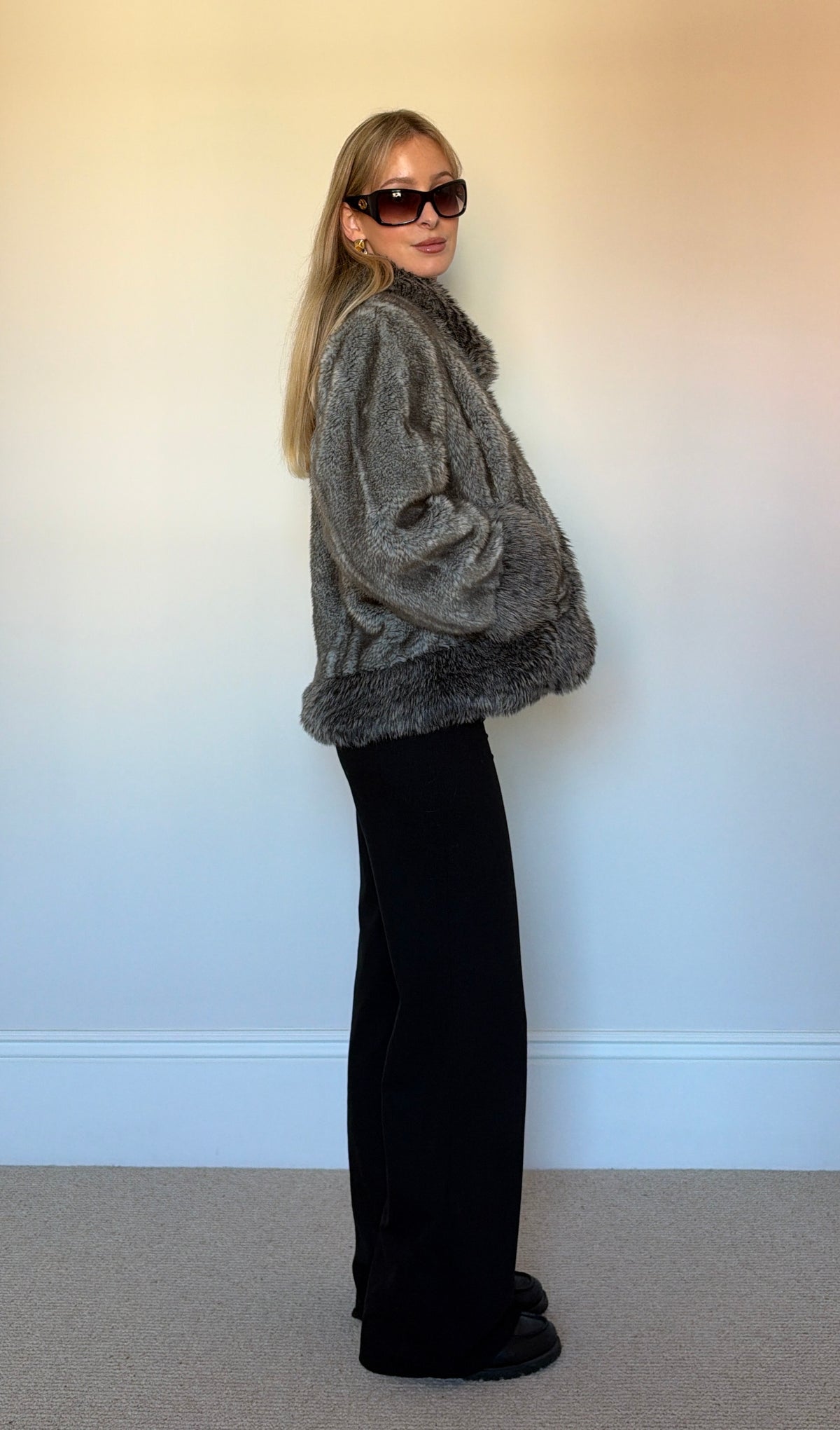Vintage grey faux fur jacket