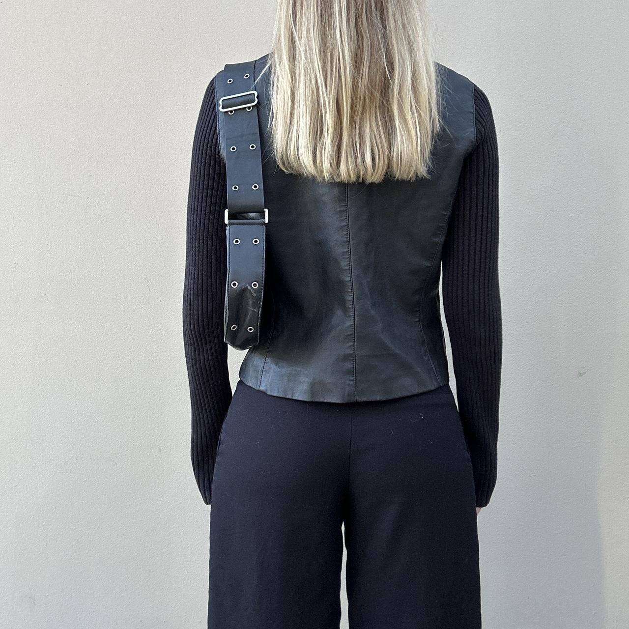 Vintage 00s leather & knit jumper jacket