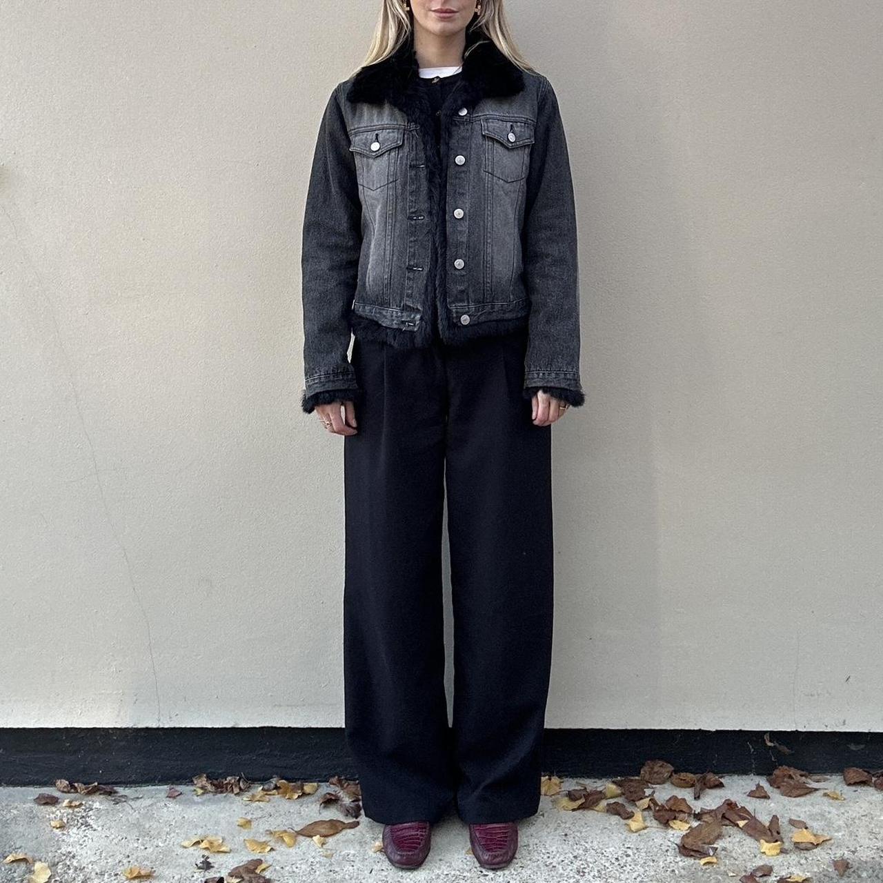 Vintage 00s denim & rabbit fur jacket