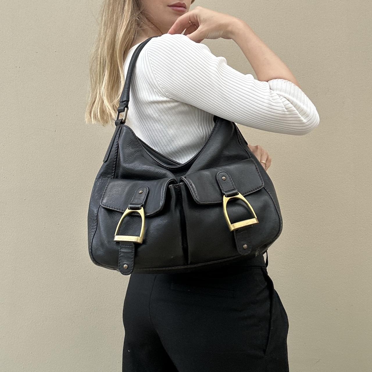 Vintage leather bag with gold horse stirrups detail