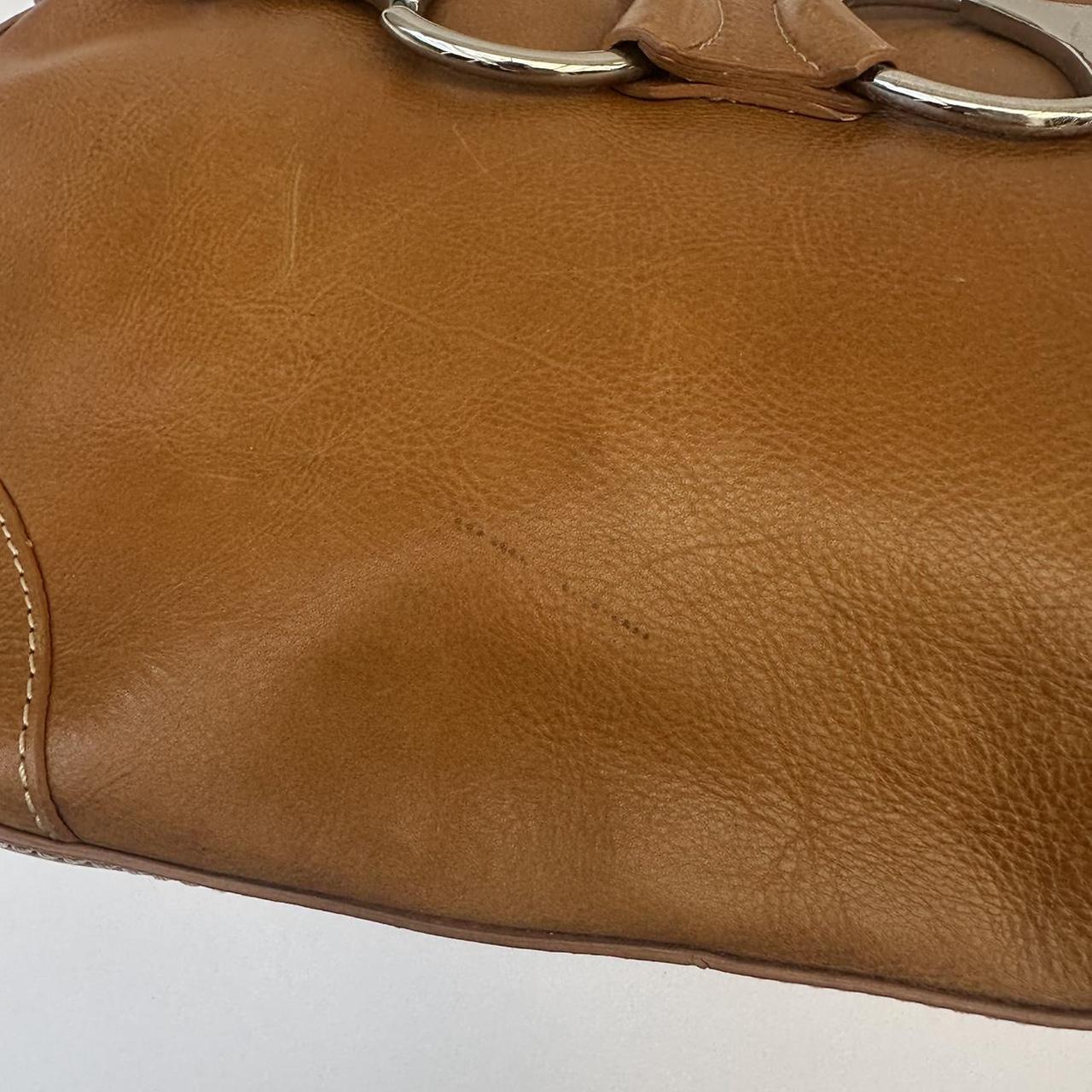 Tan leather horsebit shoulder bag