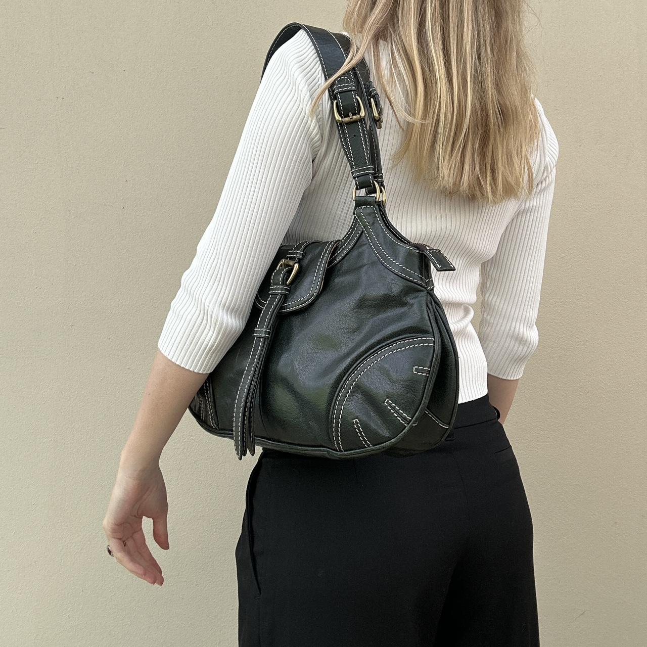 Vintage dark green leather bag