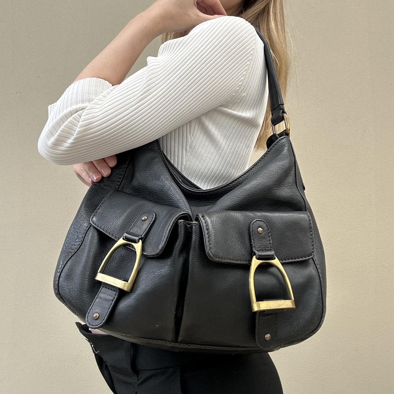 Vintage leather bag with gold horse stirrups detail